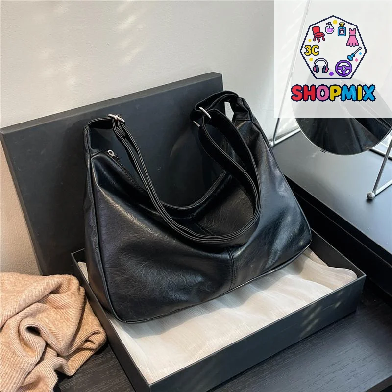 Retro PU Leather Shoulder Bag Ladies Large Capacity Underarm Bag Fashion Versatile Commuter Tote Bag For Women Gifts