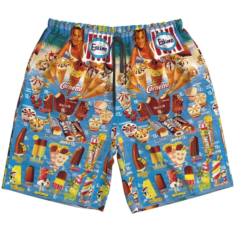 2024 Harajuku Sweet Ice Cream Graphic Men Women Beach Shorts Street Hip Hop 3D Printing Summer Hawaii Holiday Party Beach Shorts