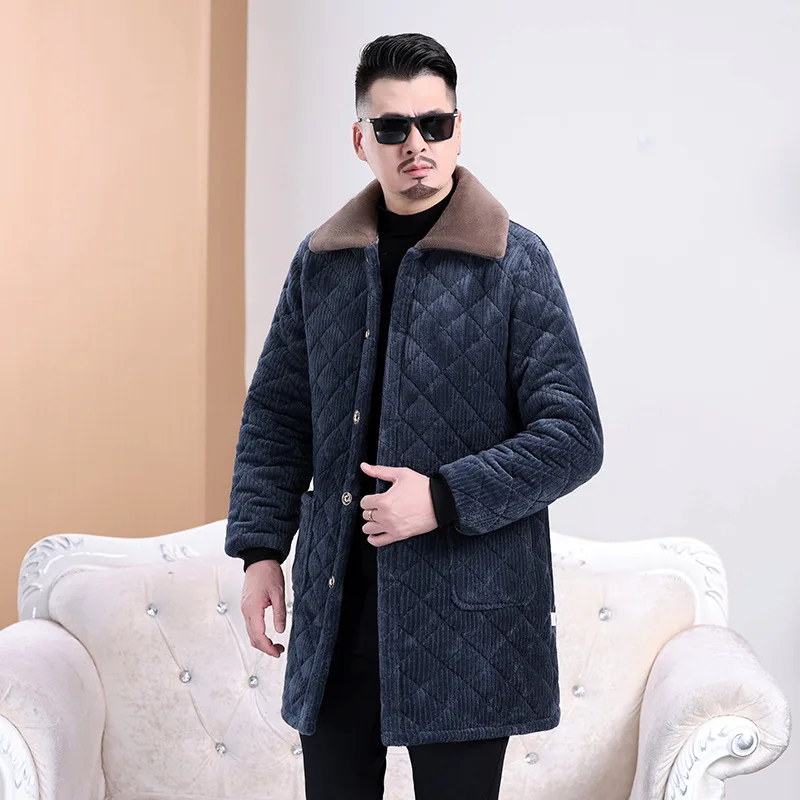 مريلة عمل من القطن من Thiened معطف شتوي دافئ Fce للمطبخ جيليه خط طويل بزر واحد للإغلاق من ألياف البوليستر