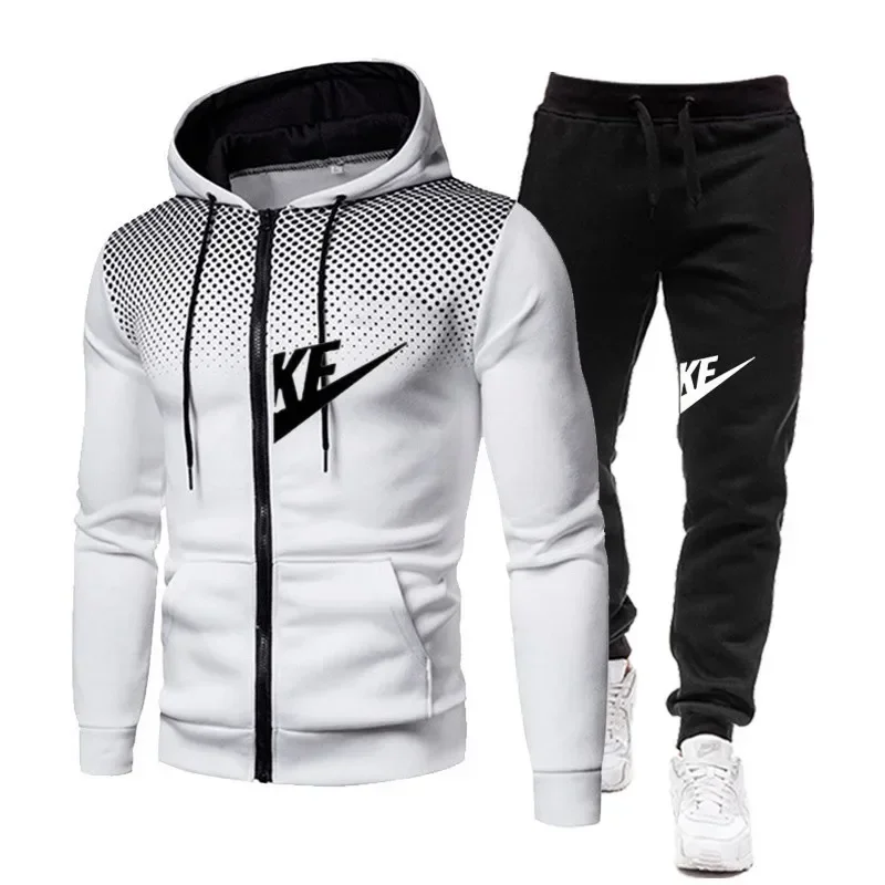 

A Men's Autumn and Winter Two-piece Set of Casual, Fashionable, Fitness and Warm Sportswear, Paired with a Zippered Hooded Sweat