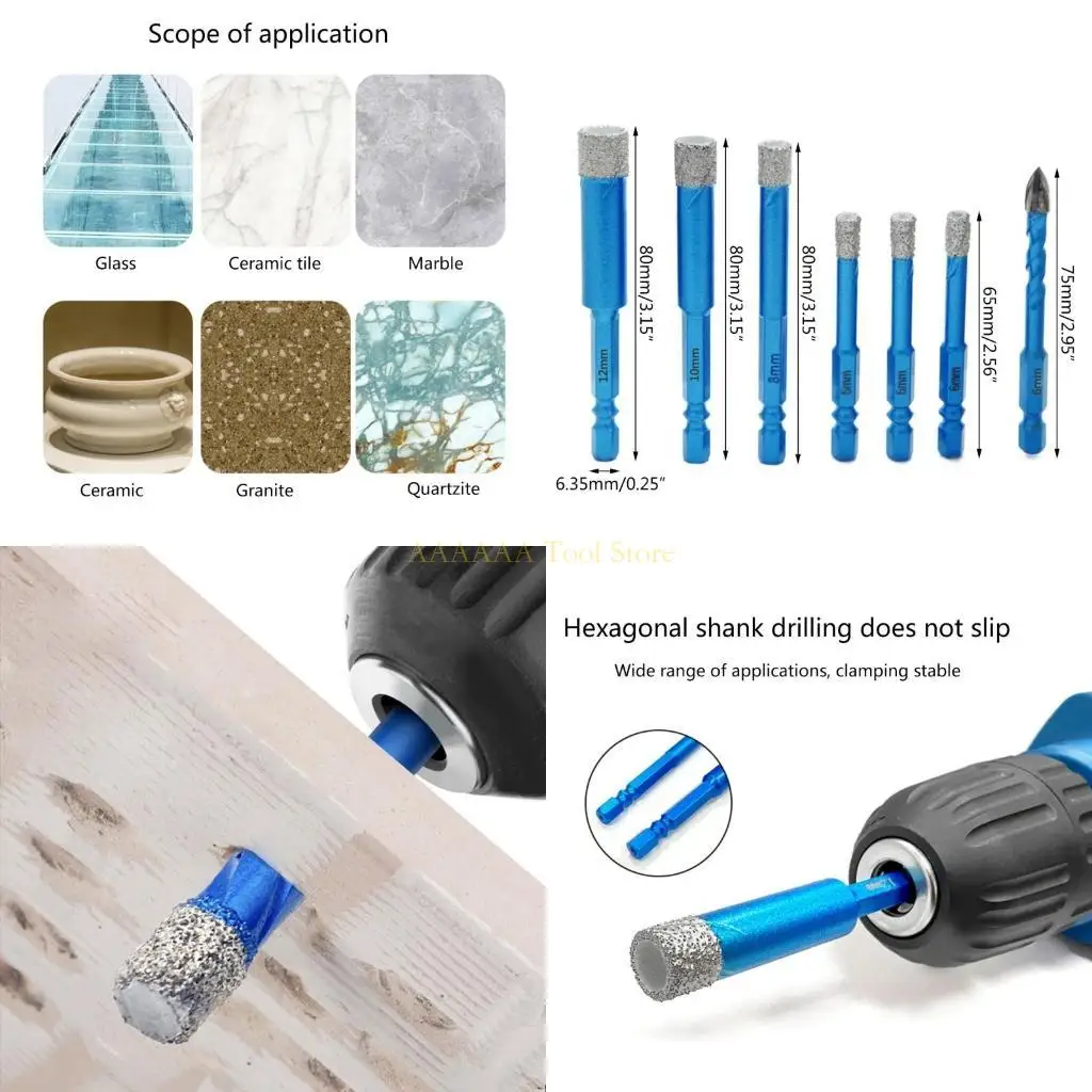 

A2BE 7pcs Diamond Drills Set Granites Ceramic Dry Diamond Hole для мраморной плитки