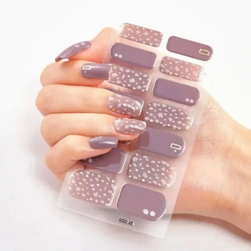 Semi Cured Gel Nails Art Stickers Fashion Solid Color Manicure Decal UV LED Lamp Need Gel Nail Decals Nail Sticker Decoration