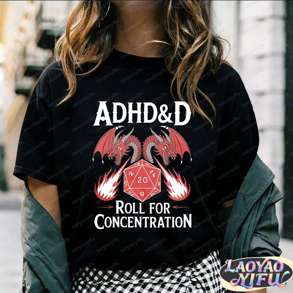 Adhd-D-Dragon-Dice-Roll-for-Concentration-Graphic-Print-T-Shirt-Board-Game-Enthusiasts-Tshirt-Men's-Women's-Short-sleeve-Tee-Top