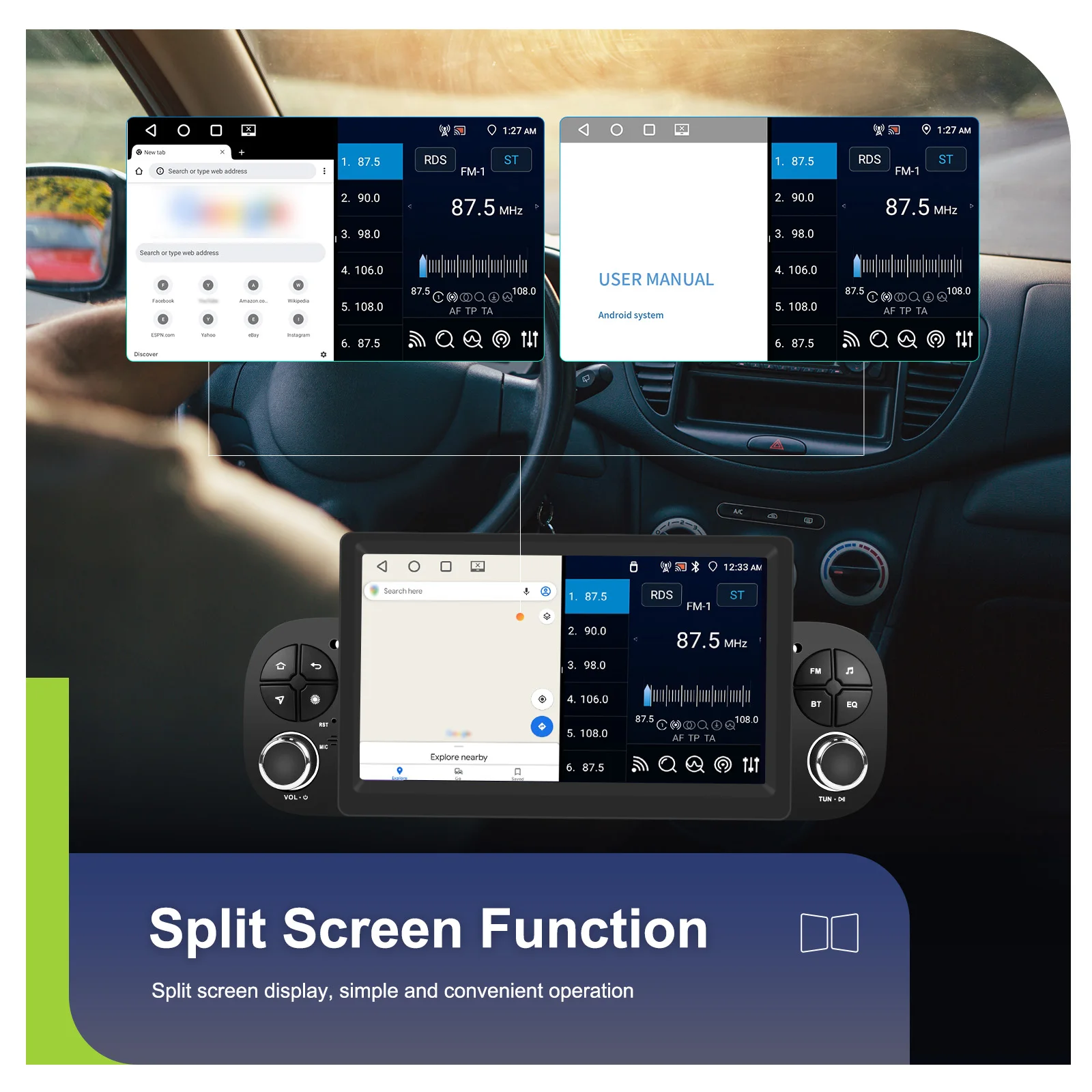 Podofo 7 Zoll Autoradio 2 DIN 4+64G Android Auto-Multimedia-Player für Fiat Panda 2013-2020 Kabelloses Carplay Auto-Audio Android Auto MirrorLink 4G GPS WIFI – Detail 14