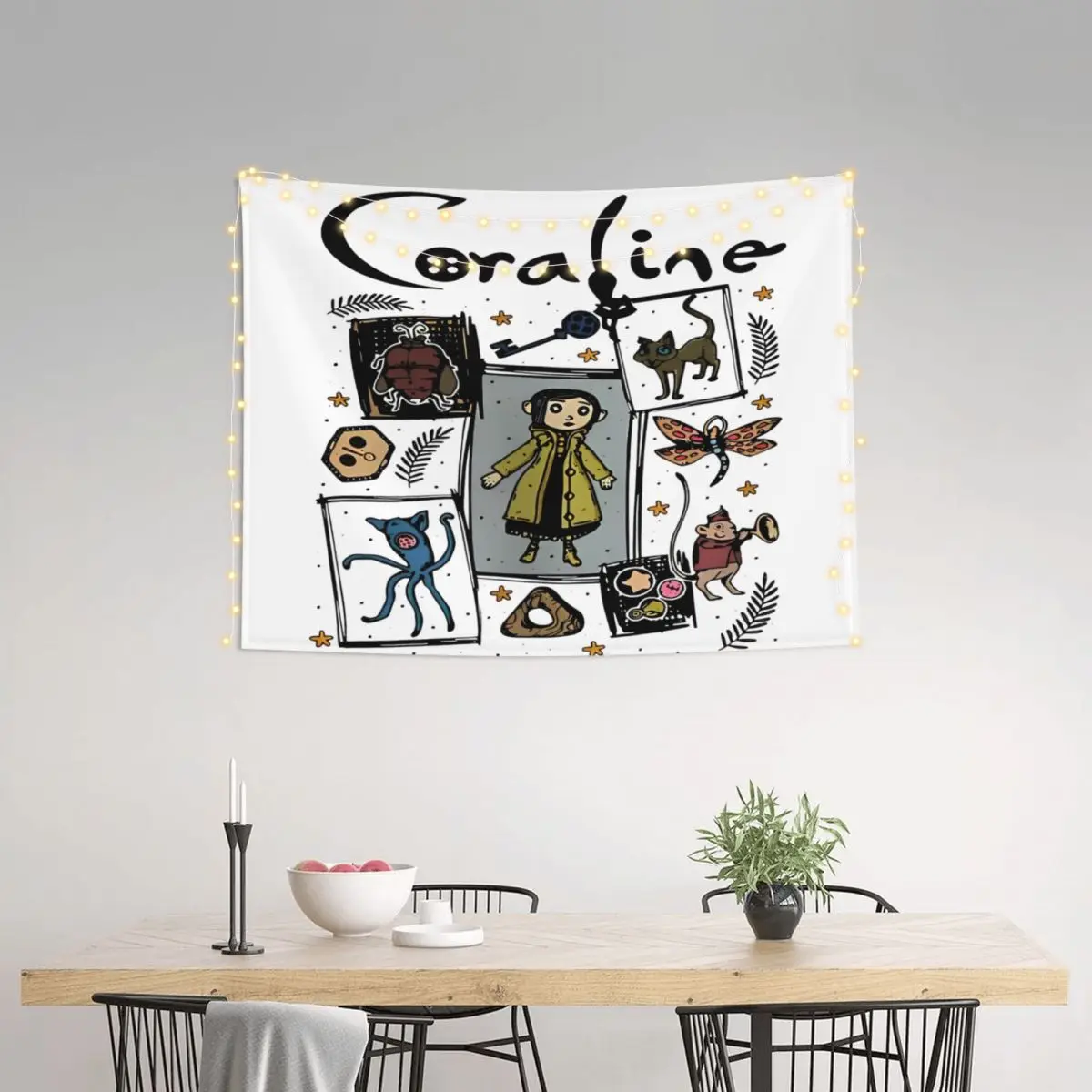 Coraline Halloween Spooky Movie Tapestry Wall Hanging Hippie Fabric Wall Tapestry Boho Wall Blanket Room Decor Tapiz