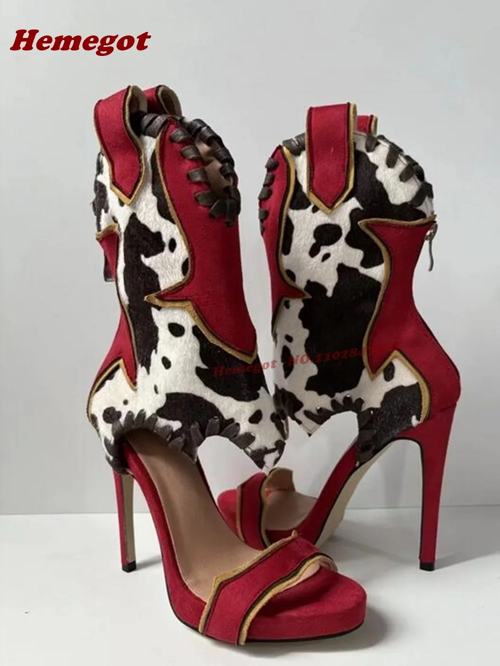 Leopard Fur Patchwork Sandals Open Toe Colorblock Stiletto Heels Women's Sandals Suede Splicing Sewing One Strap Luxury Shoes