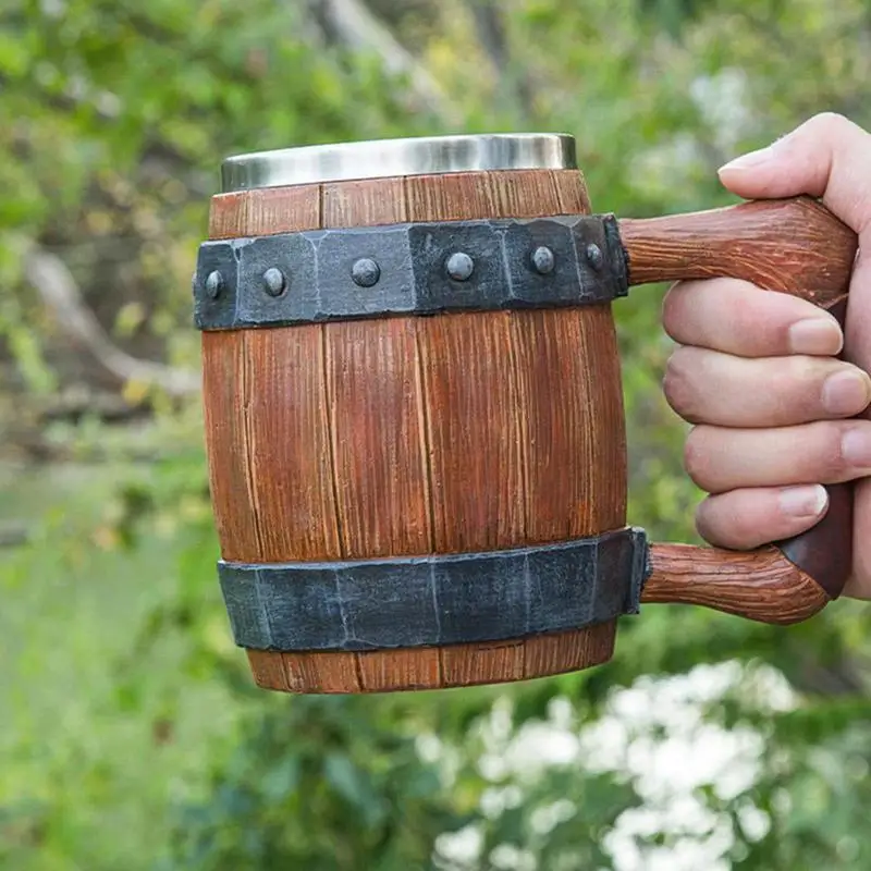 Beer Mug Coffee Mug Whiskey Barrel Cup Handmade Antique Men's Barrel Beer Cup Gift for Christmas Birthdays Oktoberfest Father's