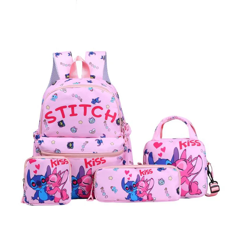 Ensemble de 4 sacs à dos Stitch avec sangle réglable, comprend un fourre-tout, une trousse à crayons, fermeture à glissière en Nylon, compartiment pour tablette, sac d'école