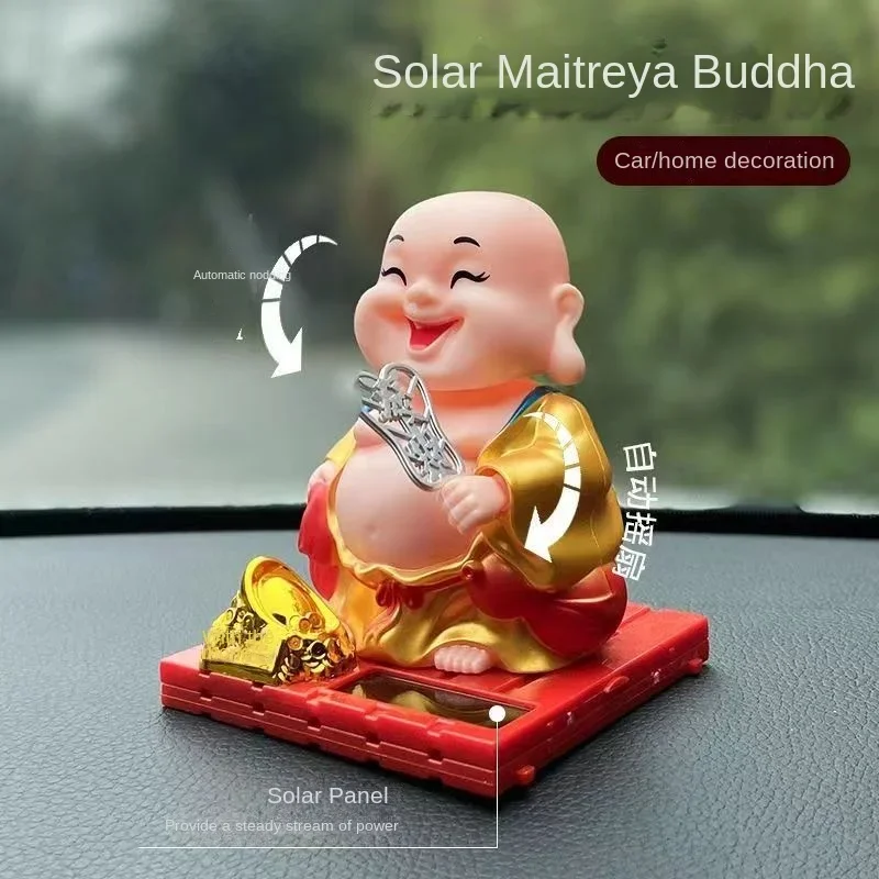 Car home solar Maitreya Buddha small Sami decoration personalized creative living room automatic nodding fan car decoration supp