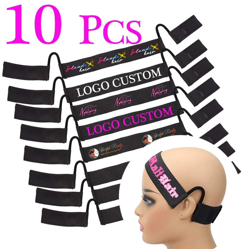 10Pcs Logo Customized Lace Melting Band With Ear Hanger 3/3.5/4Cm Elastic Band For Wigs Black Soft Wig Band For Lace Frontal