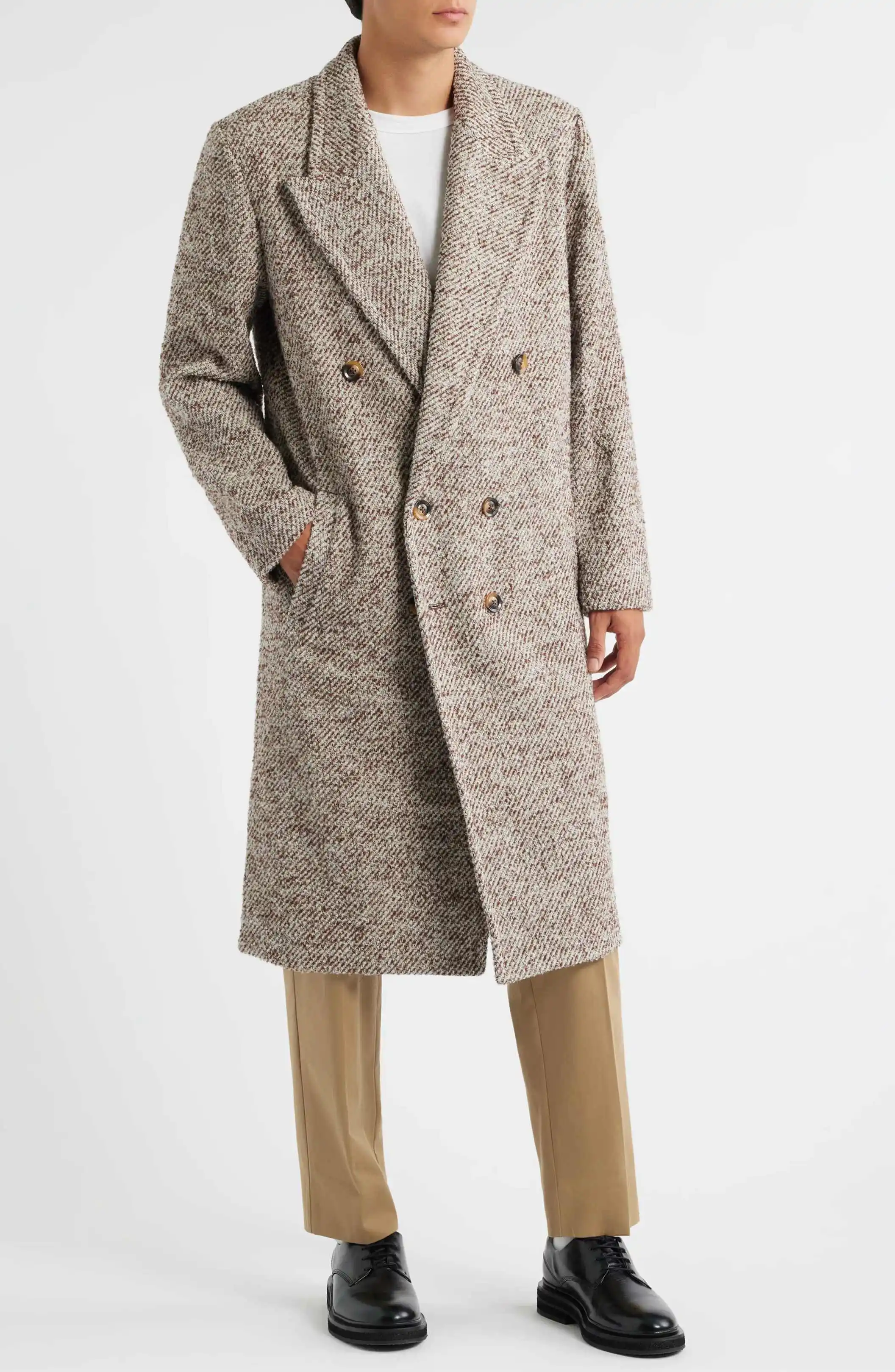 Fashion Men Long Coat Plus Size Peaked Lapel Double Breasted Prom Wedding Tuxedos One Piece Autumn Winter Customized