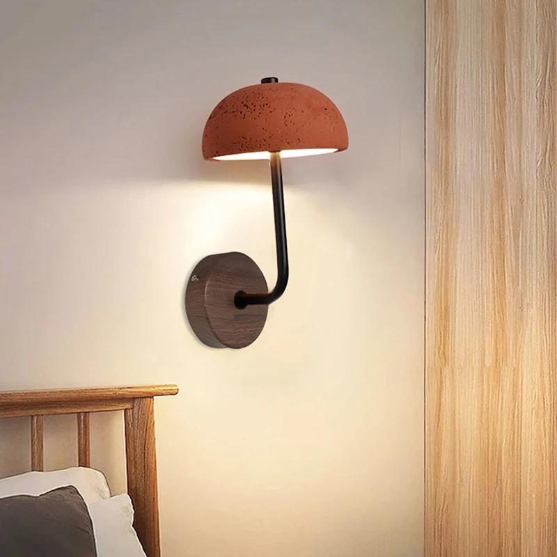 Creative Mushroom Shaped Apartment Home Lighting Vintage Style LED Restaurant Light Texture Coral Red Stone Bedroom Wall Lamps