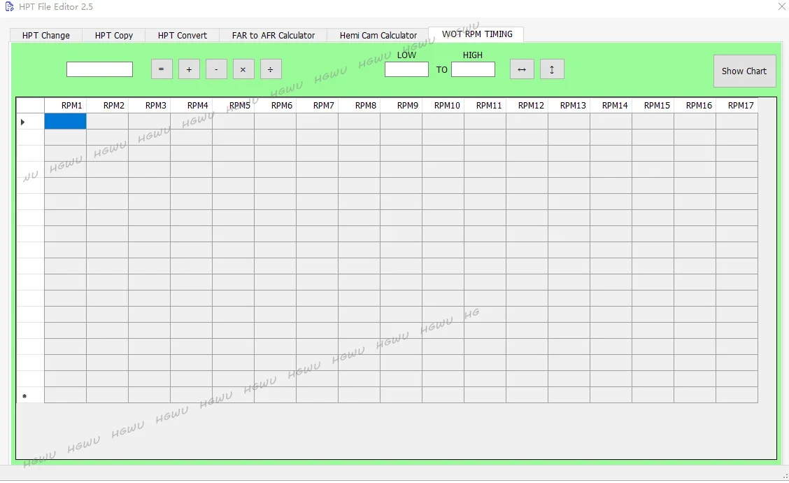 BIN to HPT Converter HPT File Editor 2.5 HPT change COPY Convert FAR to AFR Calculator Hemi Cam Calculator WOT RPM TIMING