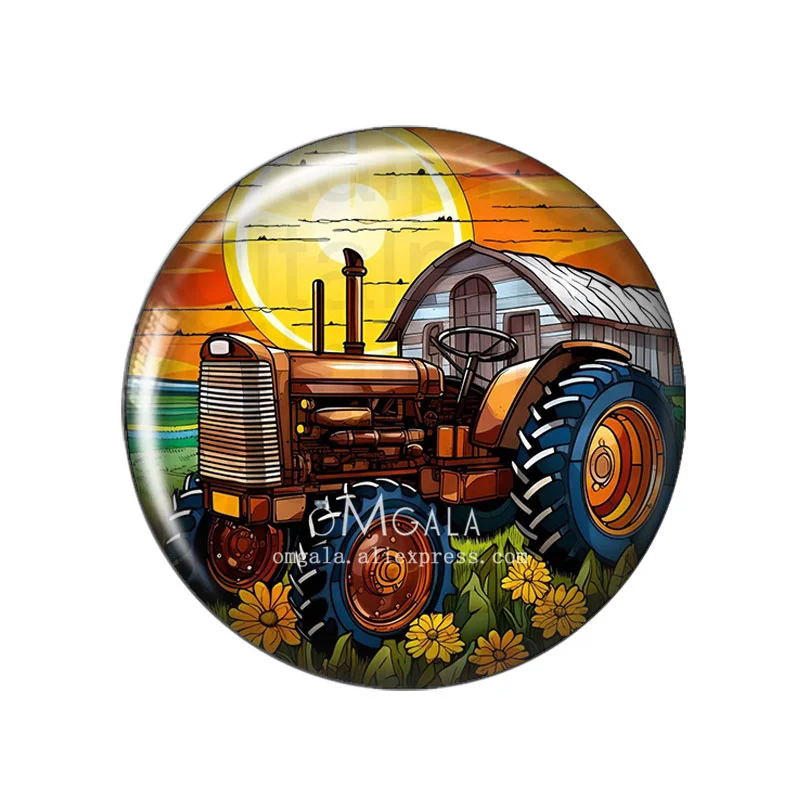 New Farm Tractor With Sun Pattern 12mm/18mm/20mm/25mm Round photo glass cabochon demo flat back Making findings image 4
