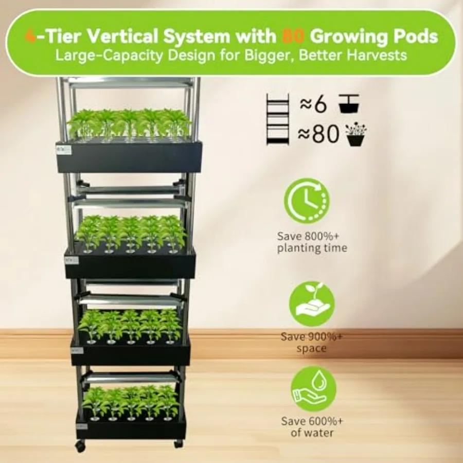 Indoor hydroponics growing system: vertical garden with smart full-spectrum lights, auto water circulation, white aluminum fram view 4