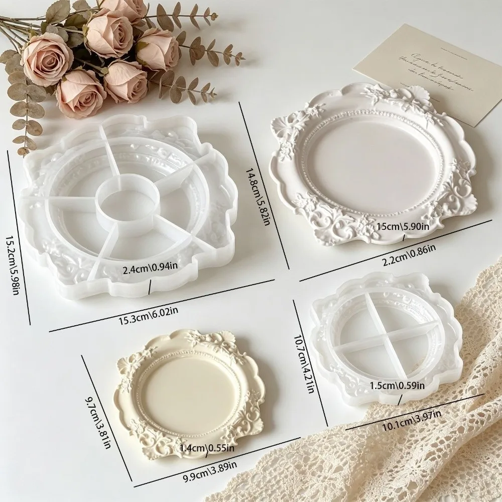 Rose Embossed Jewelry Storage Tray Vintage Floral Relief Embossed Pattern Storage Bowl Creative Shape Silicone Mold