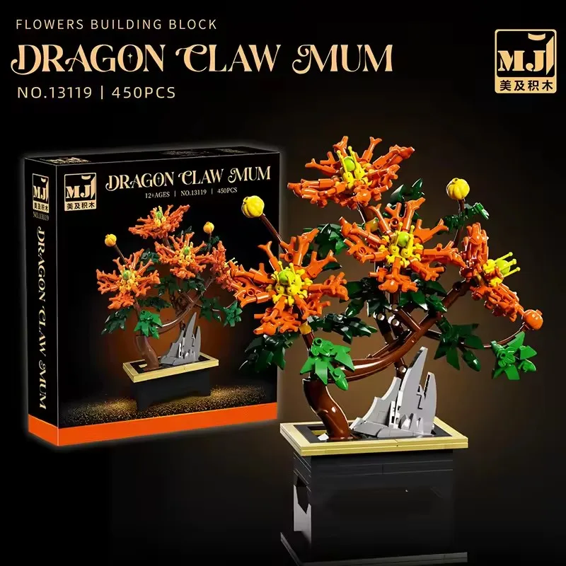 Bonsai Flower Series MOC Building Blocks Set Bird of Paradise Cotton Rose Potted Construction Home Decoration DIY Toys view 5