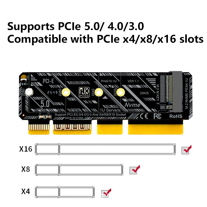 

GEN5 PCI-E X4 to NVME SSD Adapter Card PCIE TO M.2 NVME 128Gbps Adapter Card for PC Computer Server Motherboard