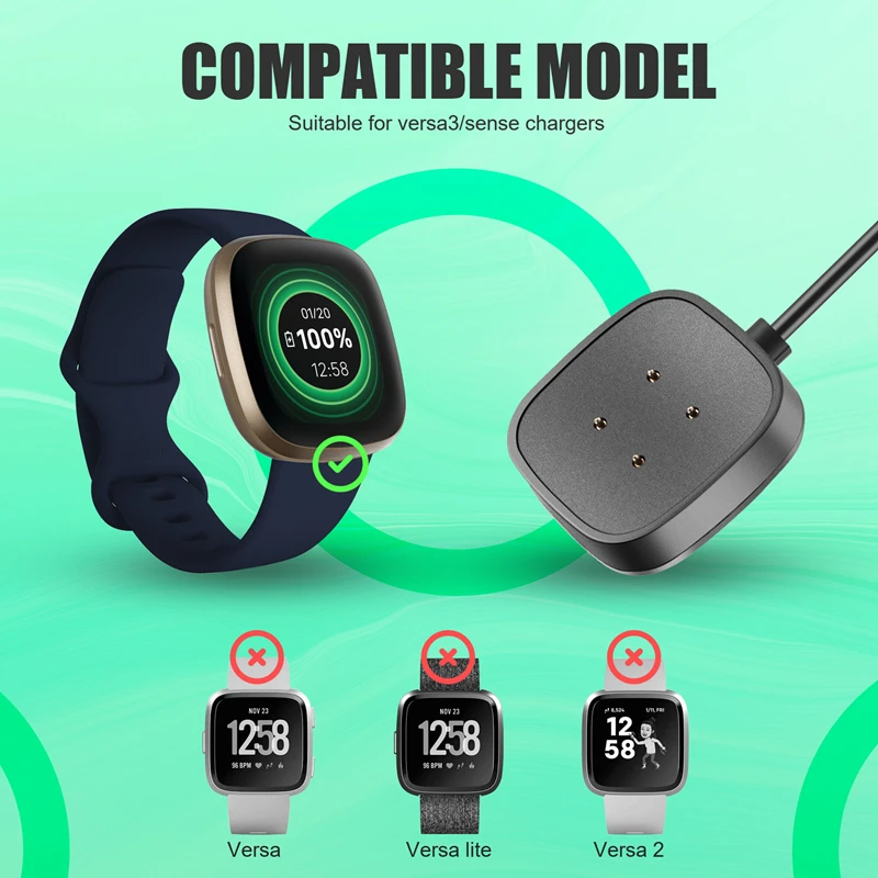 A35Q-2Pack 3,3 FT Kabel ładowarki Stacja ładująca USB do smartwatcha Fitbit Sense/Versa 3