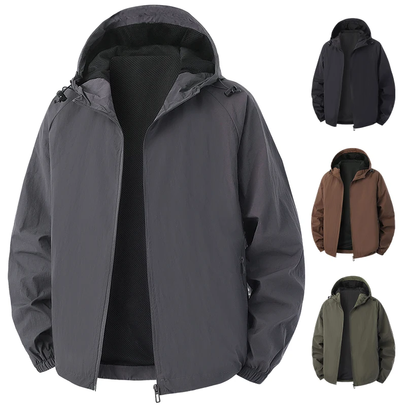 

Hengdeqi 2025 Men's Outdoor Casual Lightweight Waterproof Jaet High Quali Hooded Coat Busin Sle Nylon Fiber Spring A...