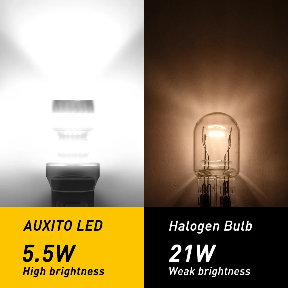 AUXITO 2 قطعة 7443 W21/5 واط T20 LED لمبة أضواء مع HD العارض عدسة 6000 كيلو أبيض أحمر أصفر العنبر 7440 للسيارة عكس الذيل مصباح