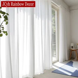 Alta qualidade branco semi esmagado cortinas transparentes para sala de estar janela cor sólida longo tule quarto cortina voile festa