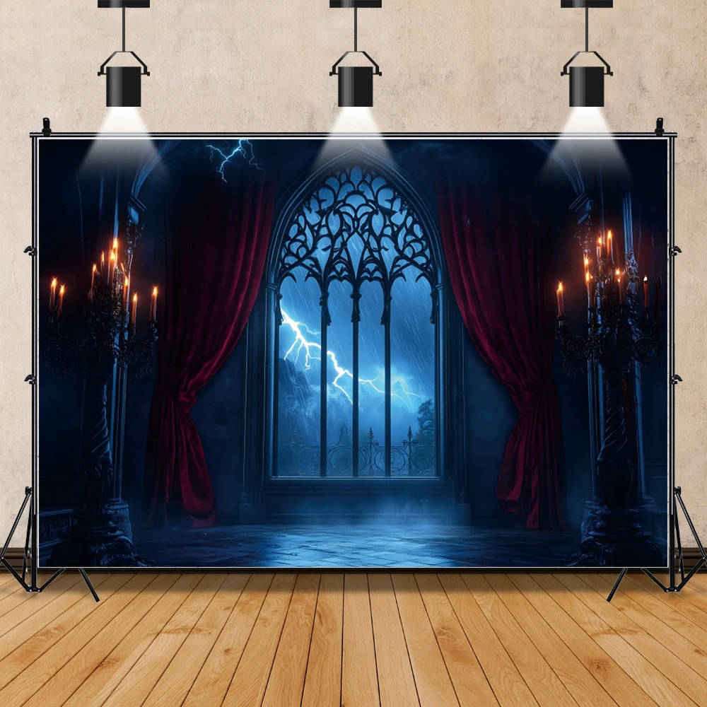 Gothic Vampire Moonbat Background Medieval Castle Lightning Halloween Party Decoration Backdrop Photo Prop Photography Studio