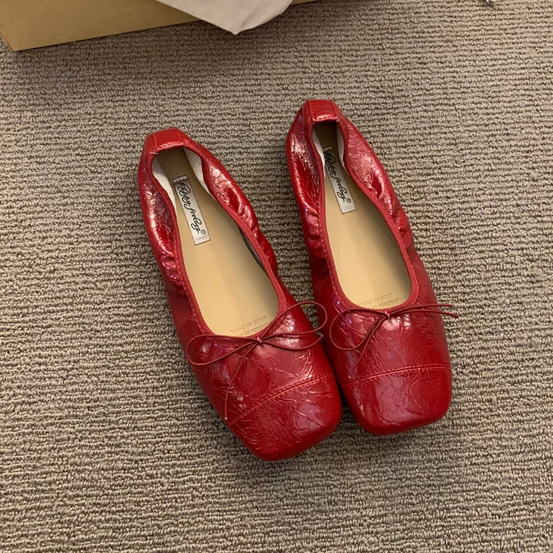 Modische Damen-Ballerinas mit Schleifenknoten, Weiche Tanzschuhe mit Quadratischer Zehenpartie, Neue Frühlings- und Herbst-Slipper für Damen – Detail 16