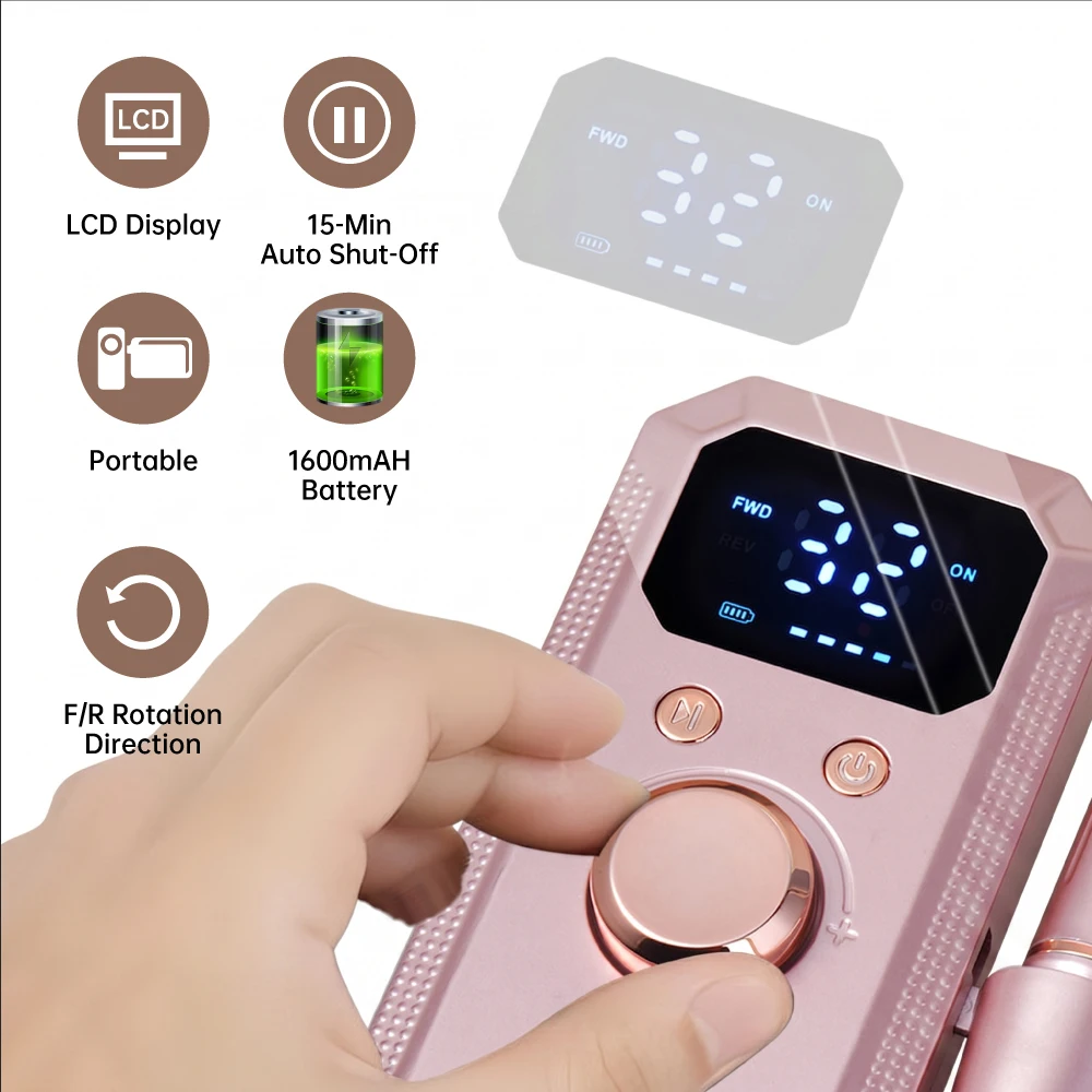 Portable Cordless Nail Drill Machine 1600mAh Rechargeable Low Noise Electric Nail File for Nail Salon Tool