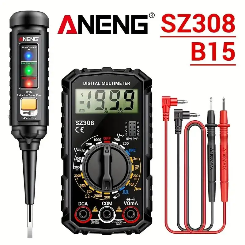 Multimeter Vierkante golf+Inductietester Pen Professionele Elektricienset 24-250V Spannings Multifunctionele Gereedschap ANENG SZ308+B15