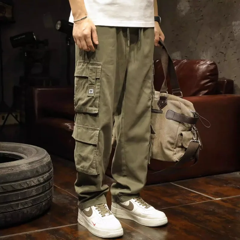 

Простые японские модные комбинезоны мужские свободные прямые брюки большого размера повседневные брюки с несколькими карманами широкие спортивные брюки