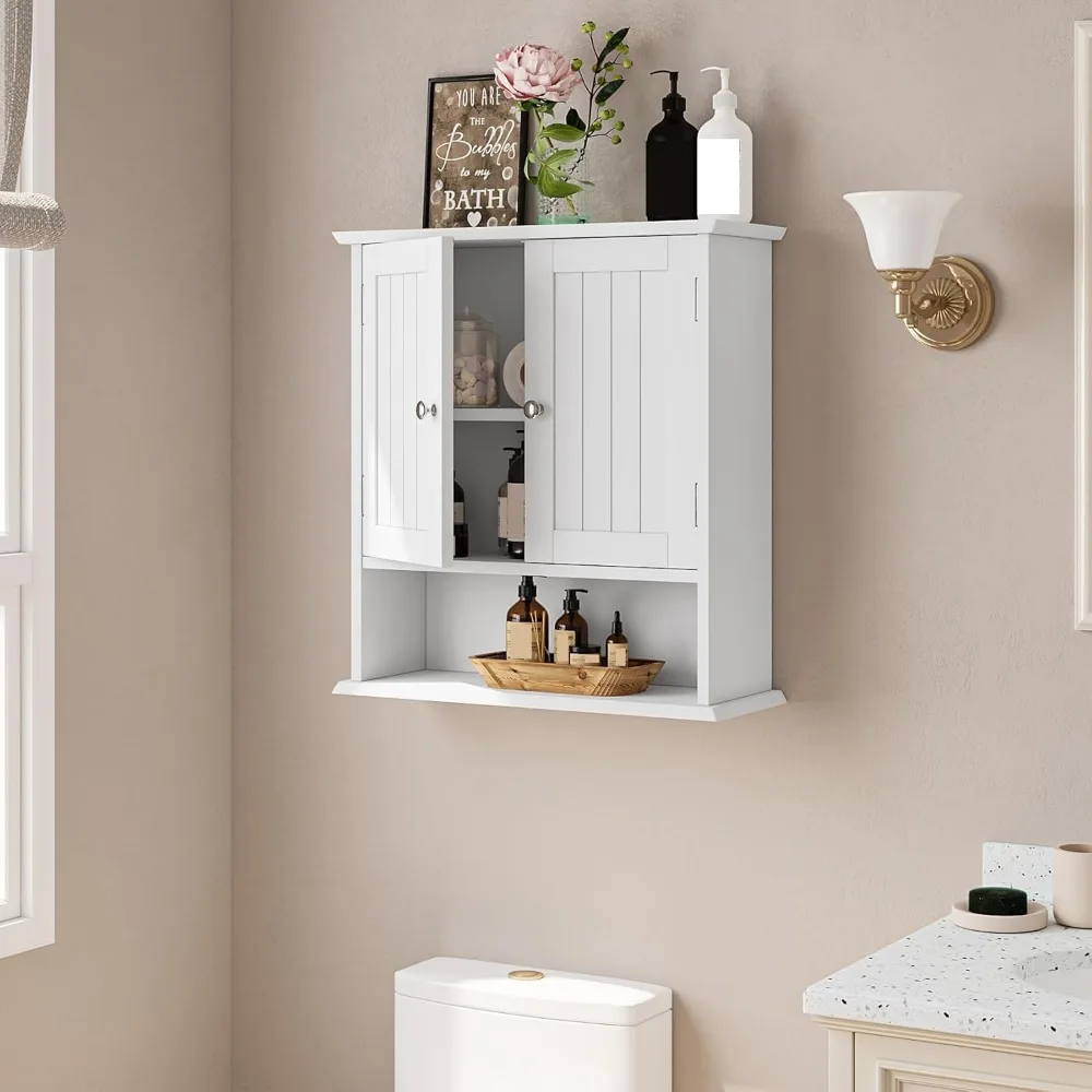 

Bathroom Wall Cabinet, Bathroom Cabinet Wall Mount with 2 Doors and Open Shelf, Over The Toilet Wall Storage Cabinet