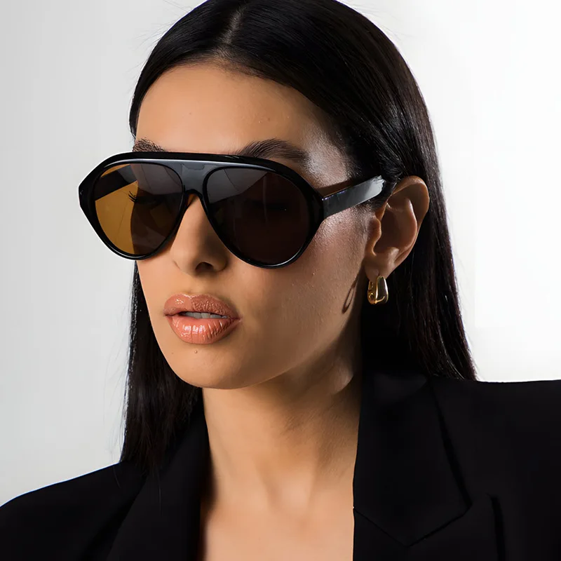 Retro New Oversized Pilot Oval Sunglasses Women Multi Color Lens Simple Style Sun Glasses One Piece Design Eyeglasses UV400