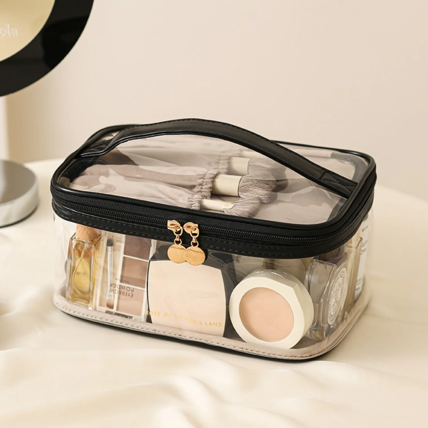 Chic Waterproof Transparent Cosmetic Bag – Durable Nylon Travel Organizer, Portable & See-Through Design for Makeup & Toiletries