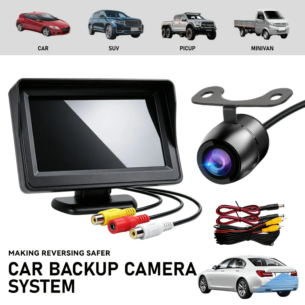 4.3'' Car Backup Camera Kit Night Vision HD Monitor Reverse System for For Car SUV Pickup Truck Wagon RV