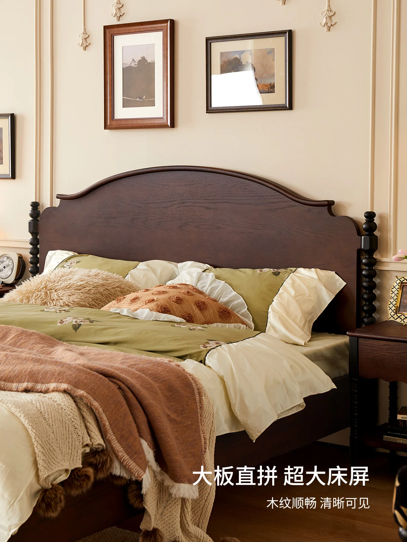 French retro solid wood bed double  medieval home bedroom single bed