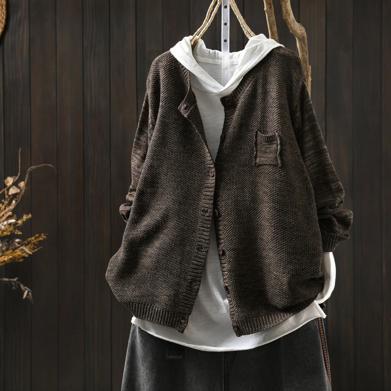 여성용 긴 소매 니트 가디건 신상품 2025 가을 심플 스타일 O넥 단색 여성 캐주얼 스웨터 M2102