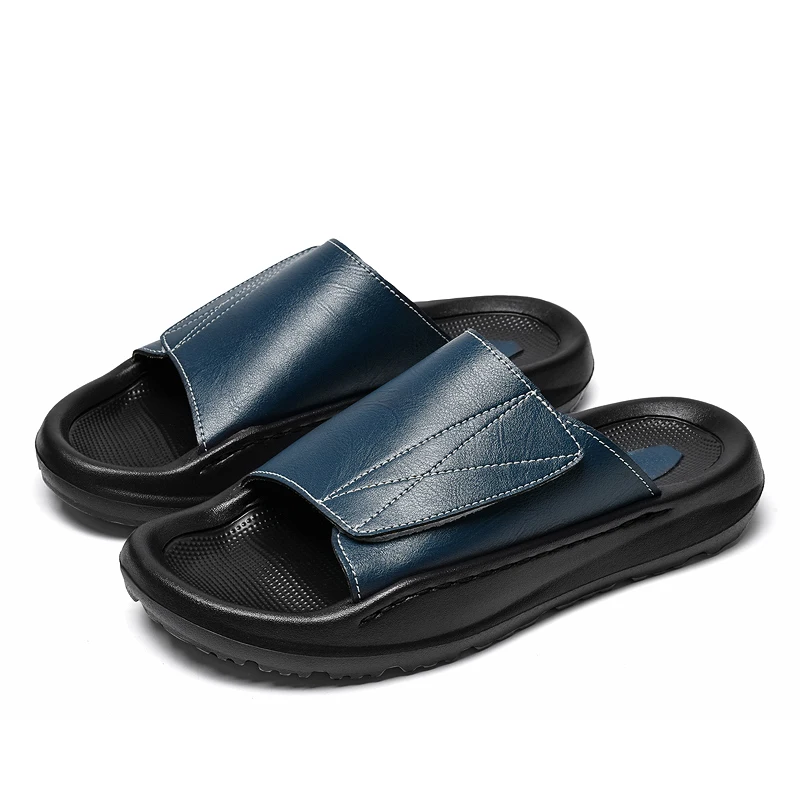 Summer Fashion New Men's Comfortable Non Slip Leather Slippers Outdoor Brand Men's Breathable Lightweight Soft Soled Sandals
