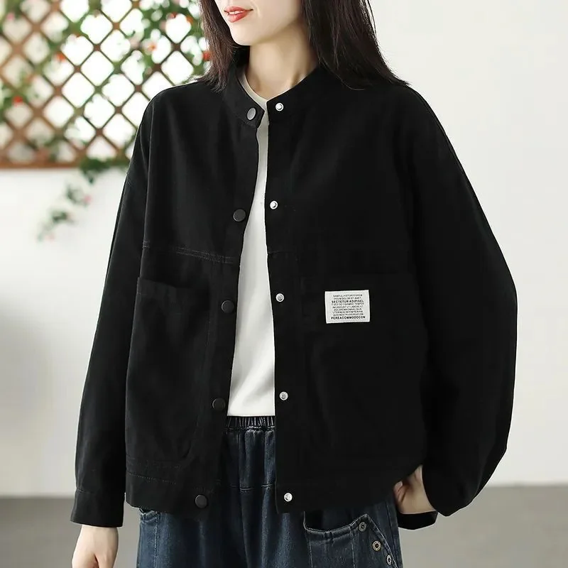 

Women Pure Cotton Spring And Autumn Jacket 2024 Autumn New Top Korean Version Pocket Casual Loose Vintage Jacket Versatile Women