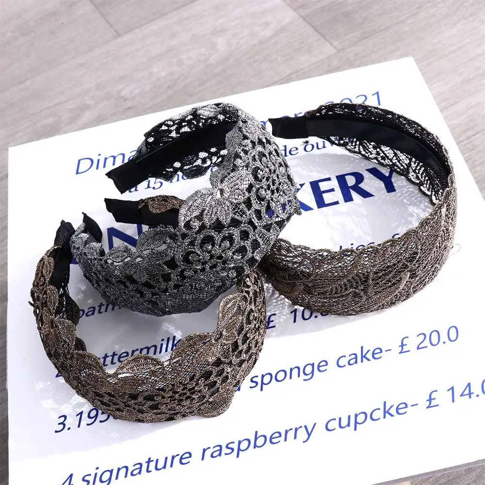 Non-Slip Adjustable Elegant Lace Head Hoop Embroidery Broadside Headband Hair Accessories