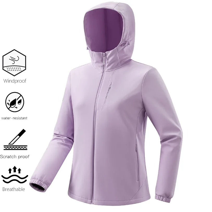 Windproof Full Zip Up Jackets Womens Fleece Jacket Hooded Coats Water-Resistance Hiking Mountain Jackets Casual Parka Sportswear