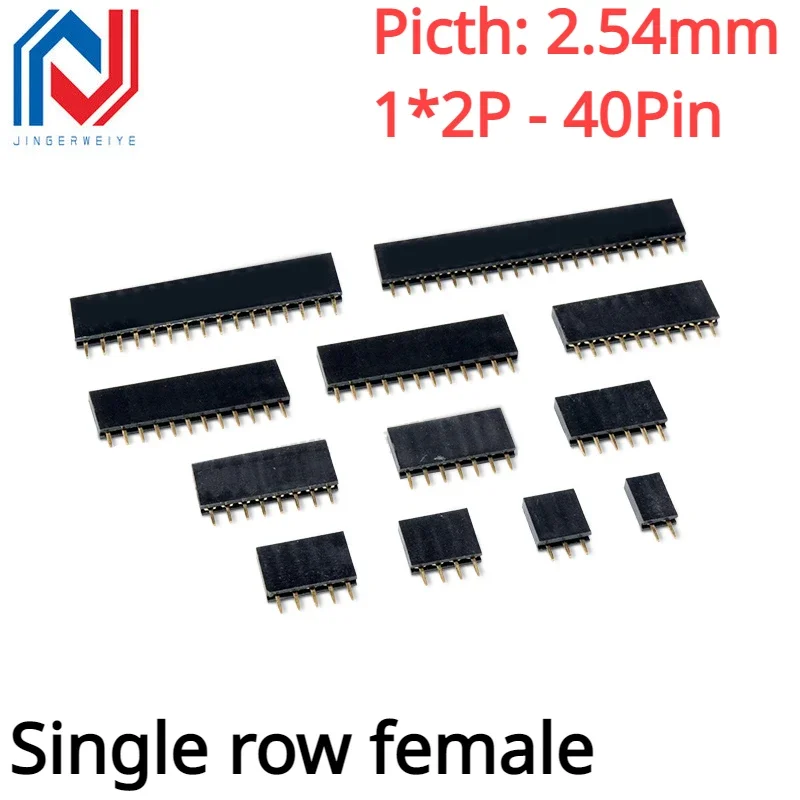 2.54MM Pitch Single Row Female 2~40P PCB socket Board Pin Header Connector Strip Pinheader 2/3/4/6/10/12/16/20/40Pin For Arduin