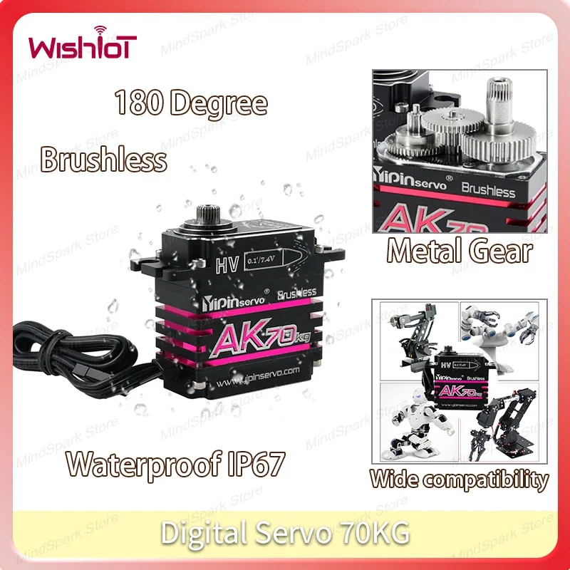 Servo digital de metal, motor sem escova de 70kg, grande torque, ângulo de 180 graus controlável, à prova d'água, ip67, servos para carro robô diy, brinquedo