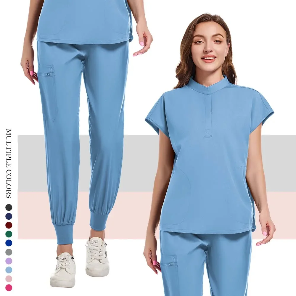 Hospital Surgical Workwear Short Sleeve Top Pants Nursing Accessories Doctors Clothes Women Medical Uniforms Elastic Scrubs Set