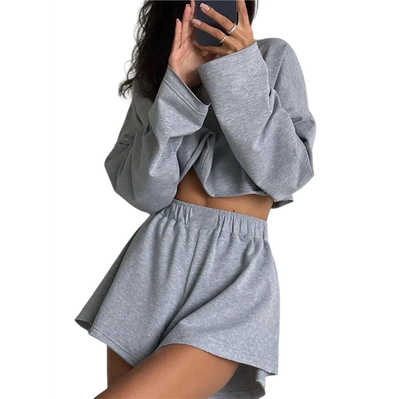 Abrt-feminino 2 peças roupas shorts de suor define oversized casual lounge combinando conjunto moletom agasalho roupas de outono