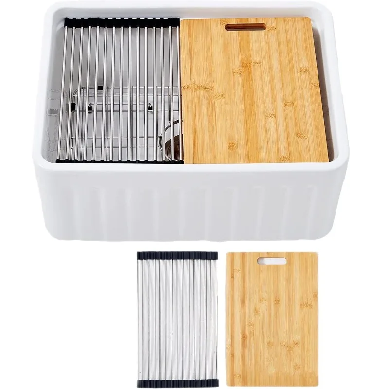Household kitchen ceramic sink French semi-embedded front, retro vegetable basin, large single sink sink