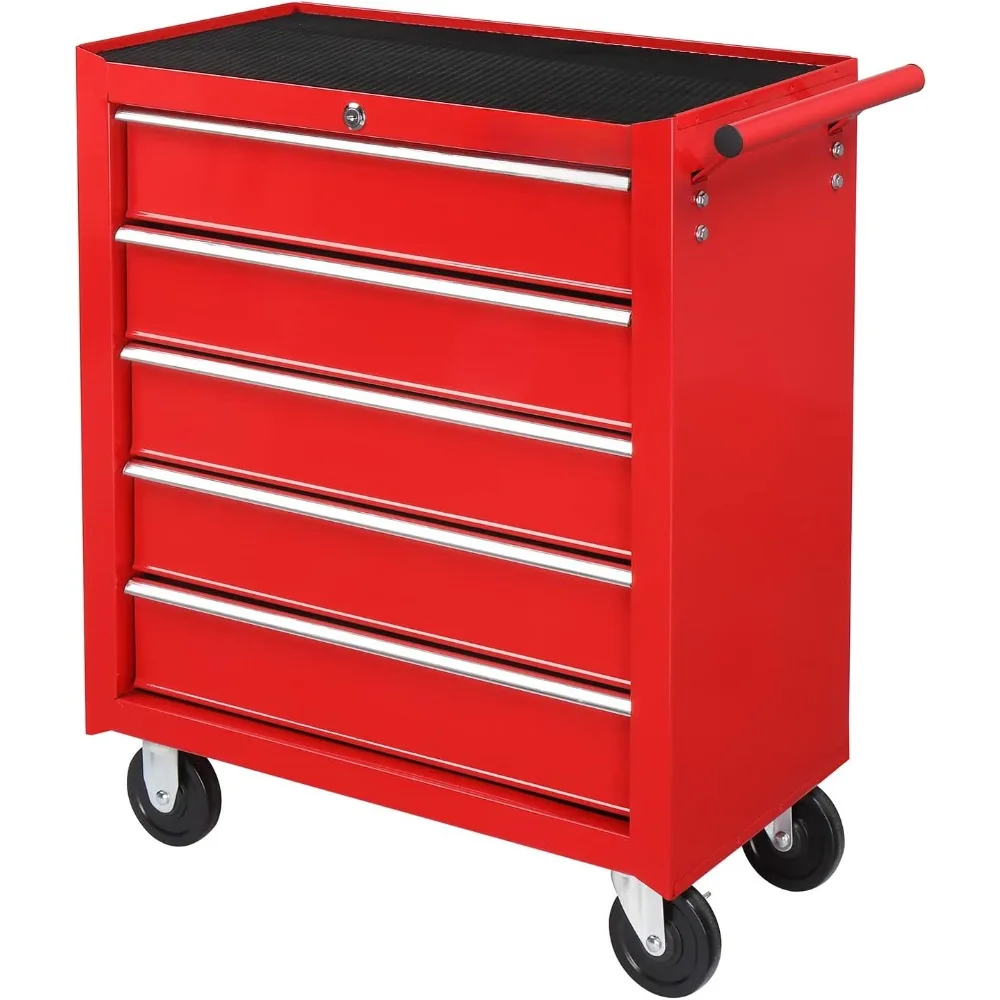 

5-Drawer Rolling Tool Chest W/Lock & Key Tool Storage Cabinet with Wheels Top Cushion & Drawer Liners for Garage Warehouse