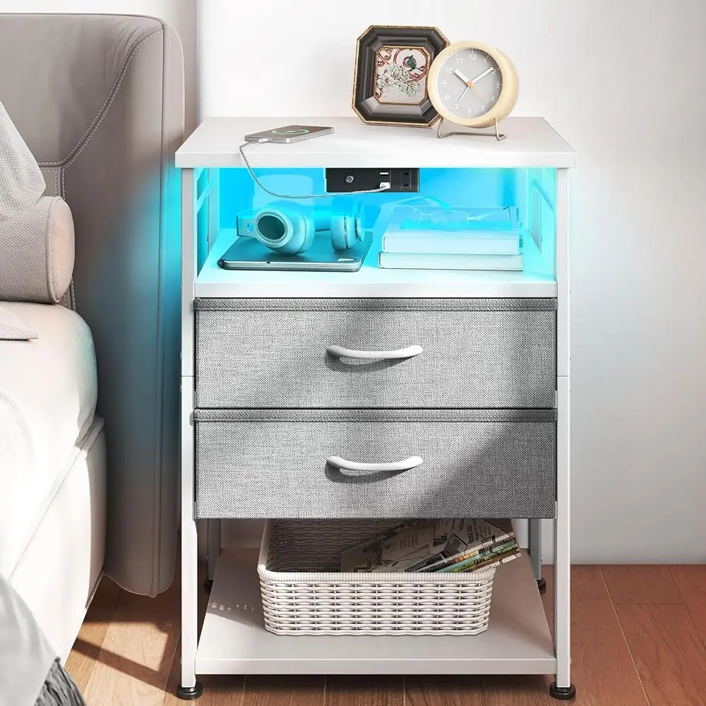

Night Stand With Charging Station, End Table For Bedroom Tall Nightstand With Drawers, Small Nightstand For Bedroom, 4 Tier
