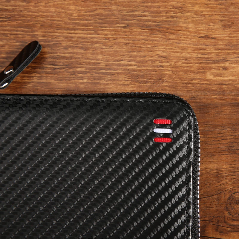 أزياء ألياف الكربون الحبوب الرجال الحصرية سعة كبيرة منفاخ بطاقة المحفظة غطاء محفظة متعددة الوظائف #6