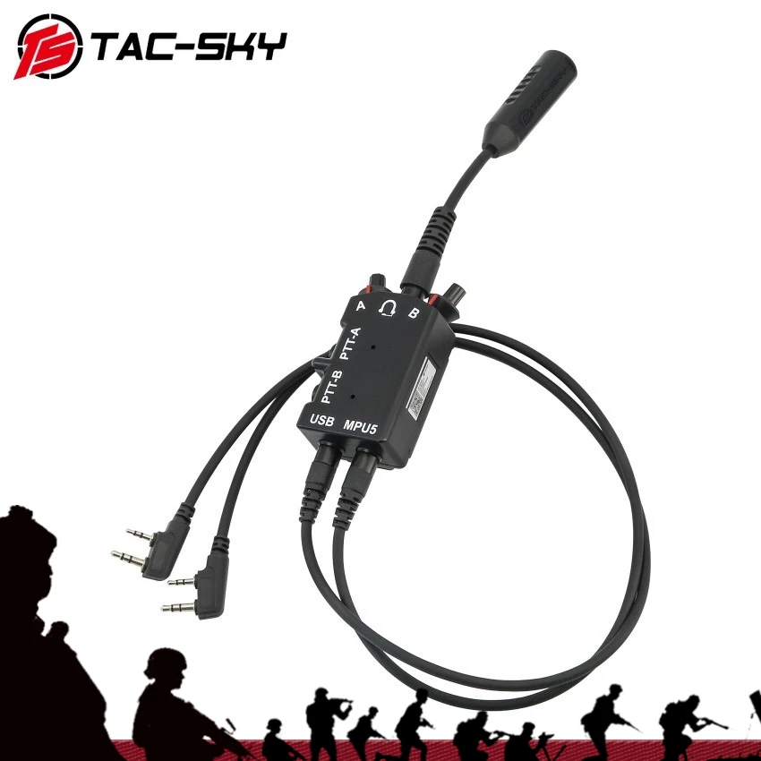 Tactical Headset MPU5 Dual PTT Adapter Compatible with Kenwood Walkie-Talkie